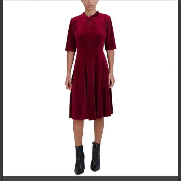 Signature by Robbie Bee | Dresses | Signature By Robbie Bee Red Velvet Mini Fit  Flare Keyhole Knot Dress Nwt P Med | Poshmark